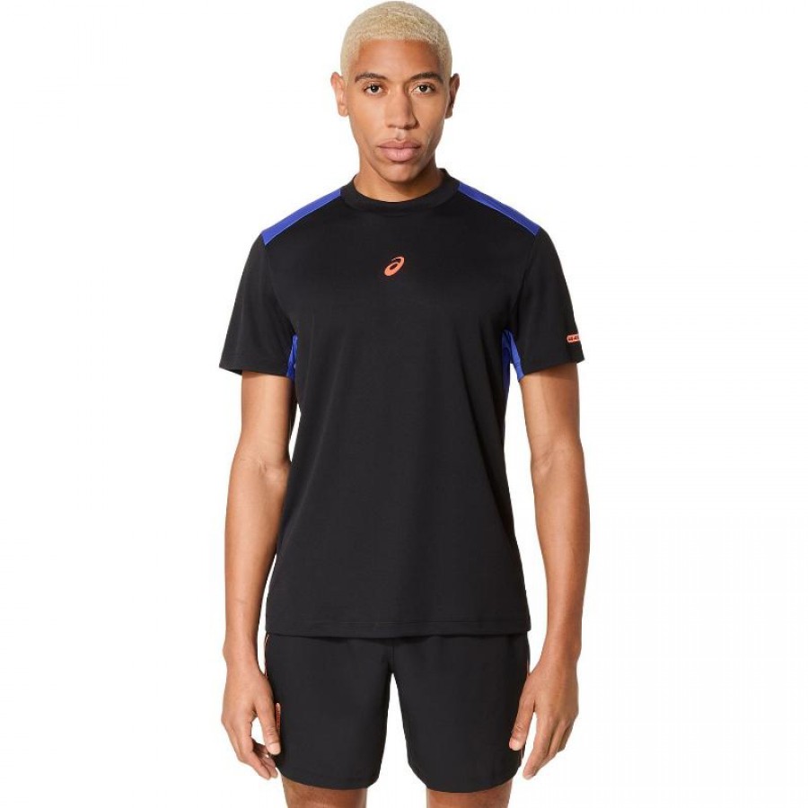 T-shirt Asics Padel Court SS Top Nero Blu Cobalto  Offerta + Economico