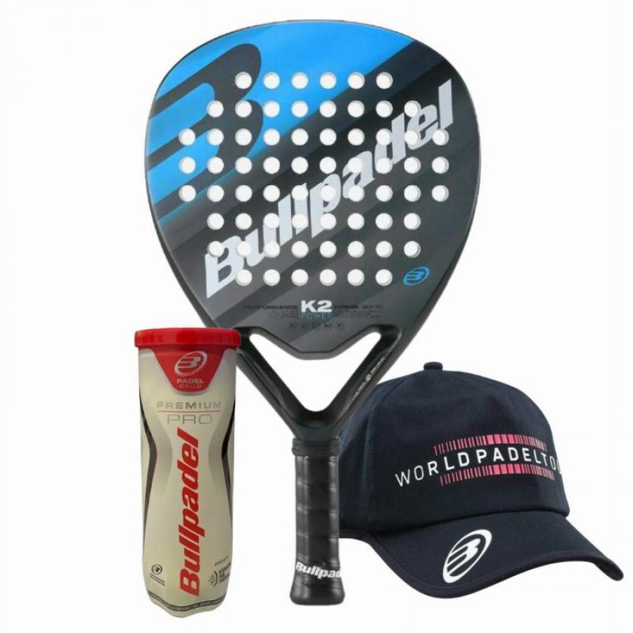 Pack Pala Bullpadel K2 Power 2023 con Gorra y Pelotas  Oferta + Barato