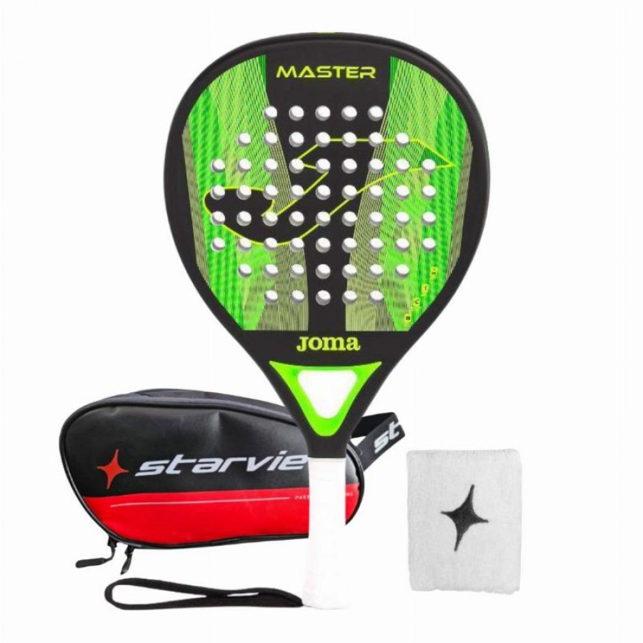 Joma Master Pacchetto Pala Nero Verde Fluo con Borsa da Toilette e Braccialetto  Offerta + Economico